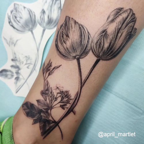 tulip flower tattoo on leg