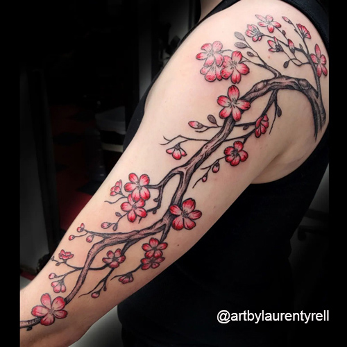 Cherry blossom branch and a little cherry blossom nail tattoo for Leni's  first tattoo❤️ Books closed for now Books will reopen Ap... | Instagram