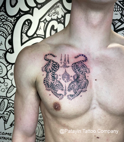 twin tigers tattoo design by @Patayin Tattoo Company