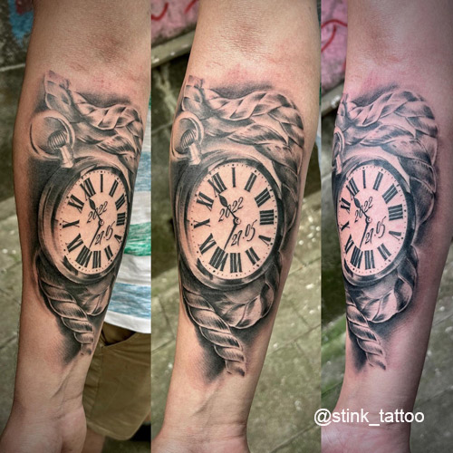 clock and rope tattoo by @stink_tattoo