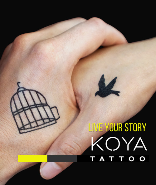 bird and cage couples tattoo