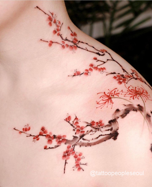 cherry blossom tattoo on neck